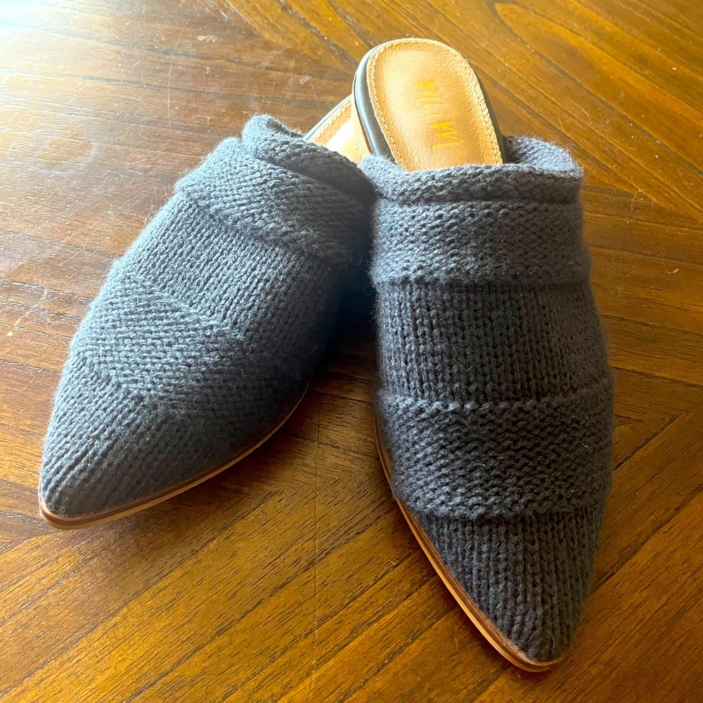 Genuine Leather Knit Slip-On Mules Flats Pointed Toe Gray Women’s Size 7